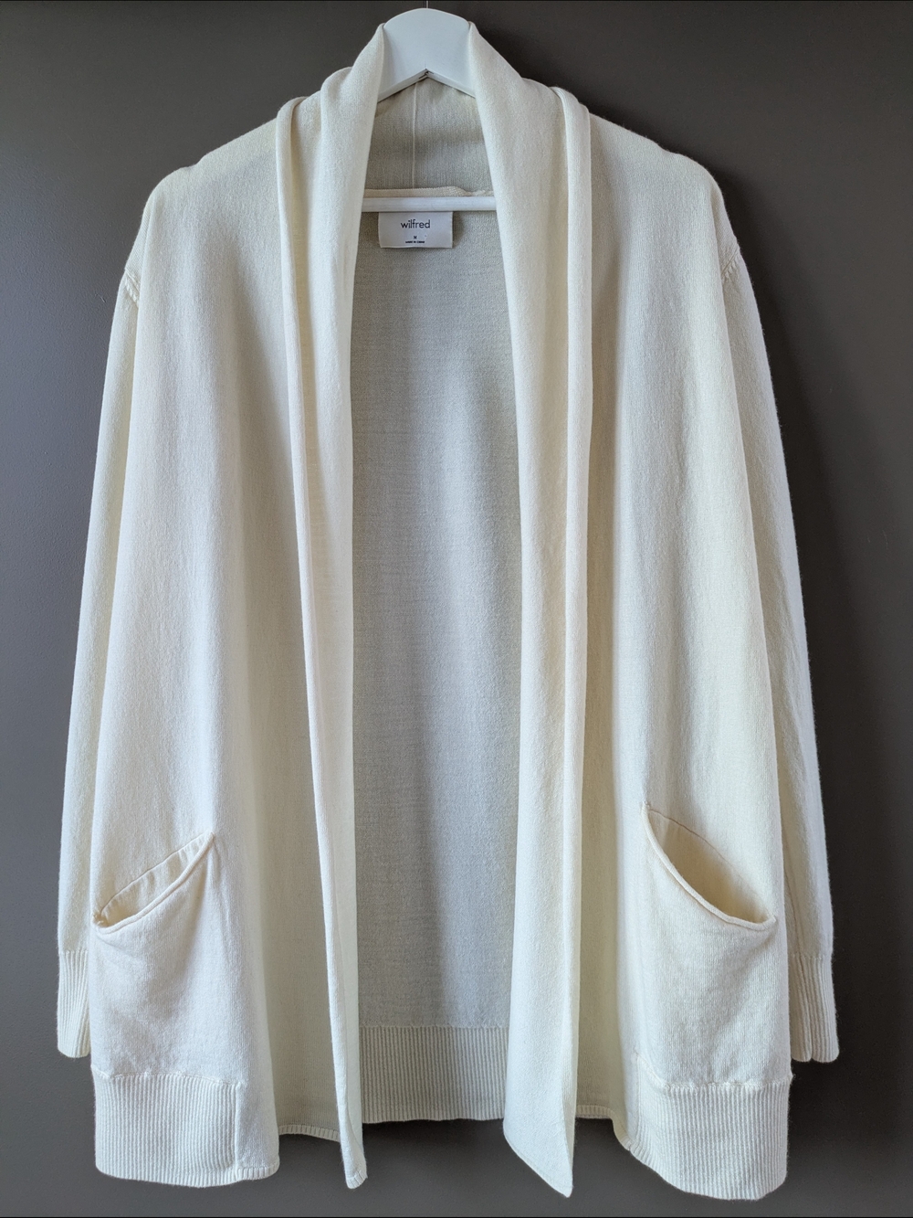 Aritzia Wilfred 100% Merino Cream Open-Front Pocket Cardigan Medium Minimalist